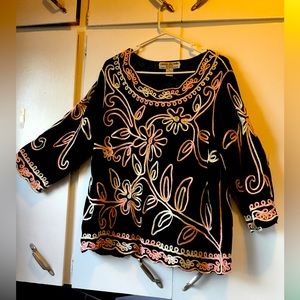 Lauren Michelle pink/white ombré crocheted appliqué floral embroidered top Sz 2X